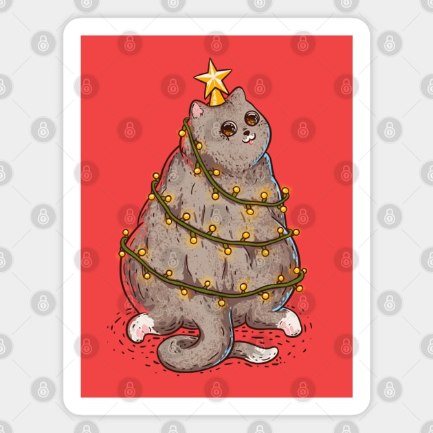 Merry Catmas - Funny Chonky Cat dressed as a Chritmas Tree Magnet by anycolordesigns